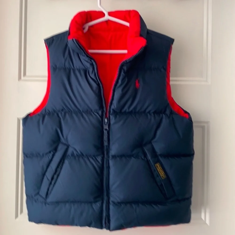 Authentic Ralph Lauren Polo designer signature boys reversible puffer vest sz 5